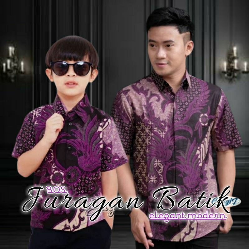 Batik Lengan Pendek Anak Warna Ungu | Batik Couple Ayah Anak Cowo - Batik Couple Ayah Anak Laki-laki