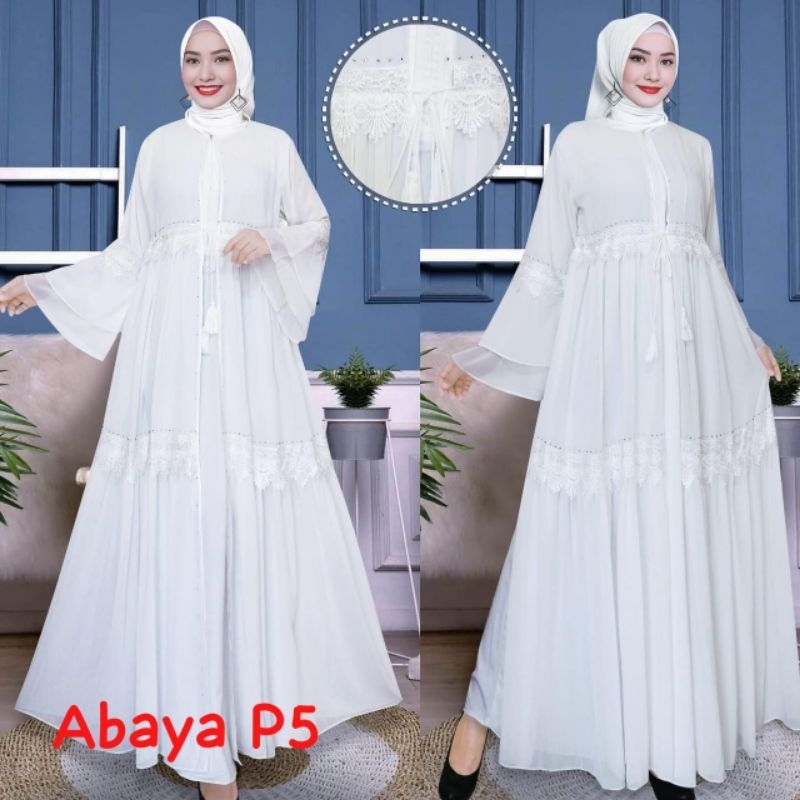 Abaya P5 gamis putih kaftan premium