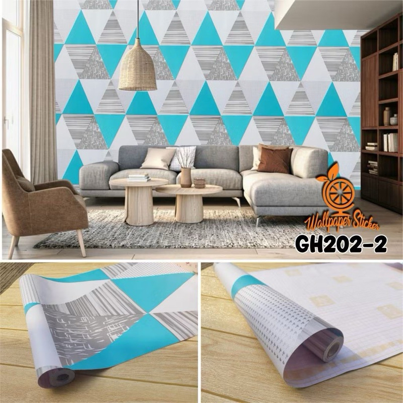 SALUR PINK GARIS Wallpaper sticker dinding segitiga biru ukuran 45 cm x 8 m KODE GH202-2