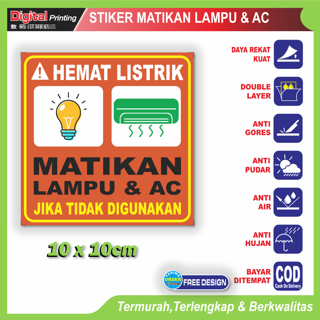 

Stiker tulisan matikan lampu & AC jika tidak digunakan sticker hemat daya anti boros