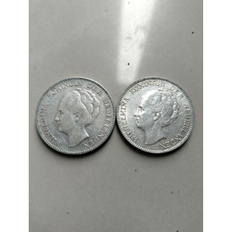 Koin perak kuno 1 gulden Wihelmina 1929 n 1931.Silver coin.dijamin asli