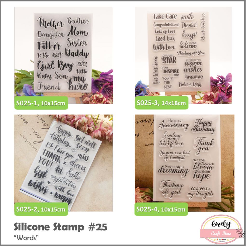 

LovelyCraftStore | S 25 Silicone Stamp Transparan Transparent Silicone rubber Clear Stamp "Words" Stempel Congratulation, Best Wishes, Get Well Soon, Silikon Transparan untuk journal, cards, art craft, scrapbook