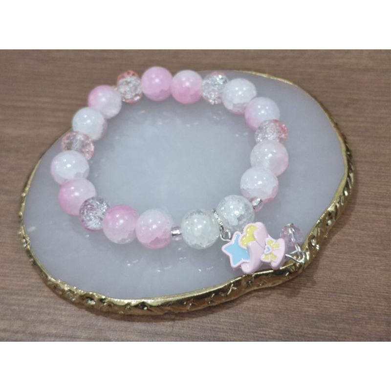 Marigold Gelang Manik Kristal Glass Beads Soft Pink.