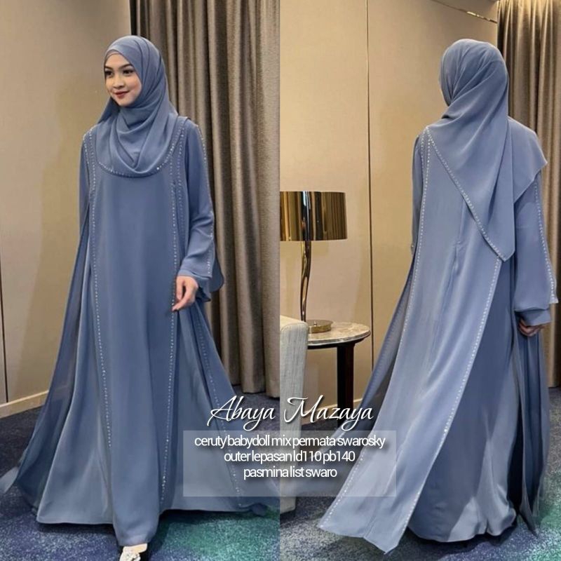 Abaya Mazaya Set Hijab/Abaya Wanita Swarovski Set Hijab
