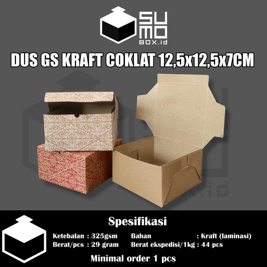 

[ISI 25 PCS] Dus Snack 12,5x12,5 cm KRAFT COKLAT LAMINASI / Box Kue Cake 290gsm - batik MERAH