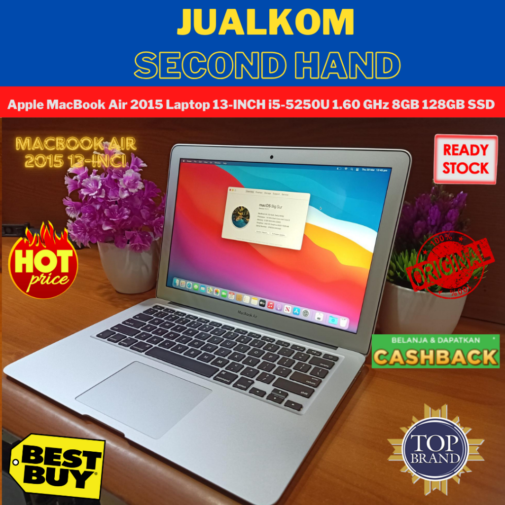Apple MacBook Air 2015 Laptop 13 Inch i5-5250U 1.60 GHz 8GB 128GB SSD