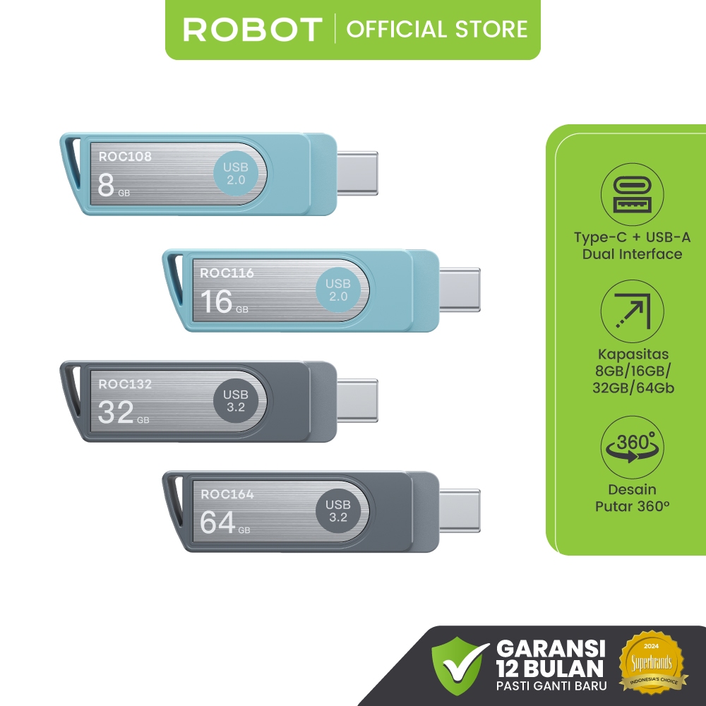 ROBOT U-Disk Flashdisk Kapasitas 64GB Type-C High Speed Penyimpanan Iphone Android Komputer Flash Dr