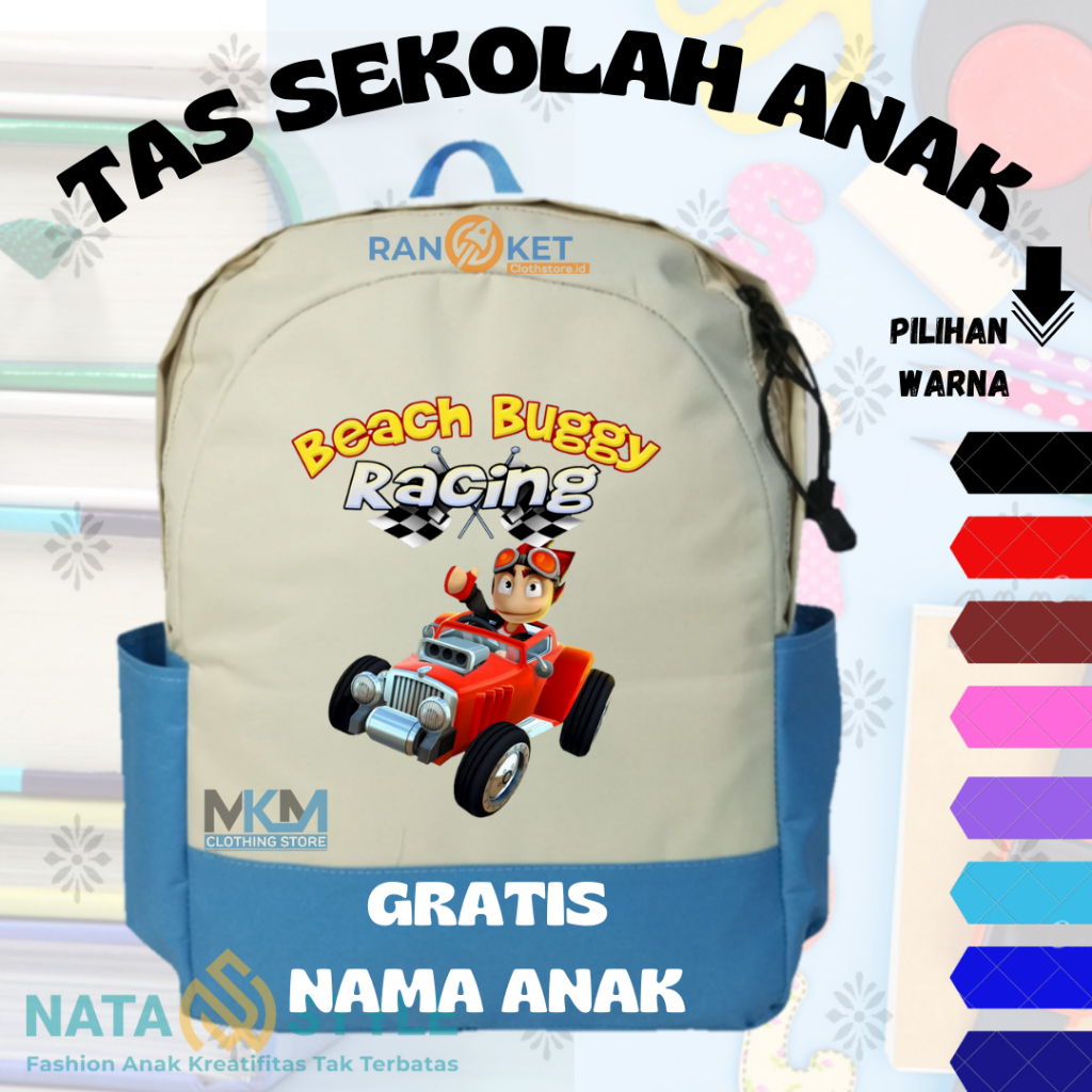 Tas Anak Beach Buggy Racing I Tas Anak Sekolah Beach Buggy Racing {FREE CETAK NAMA} COD