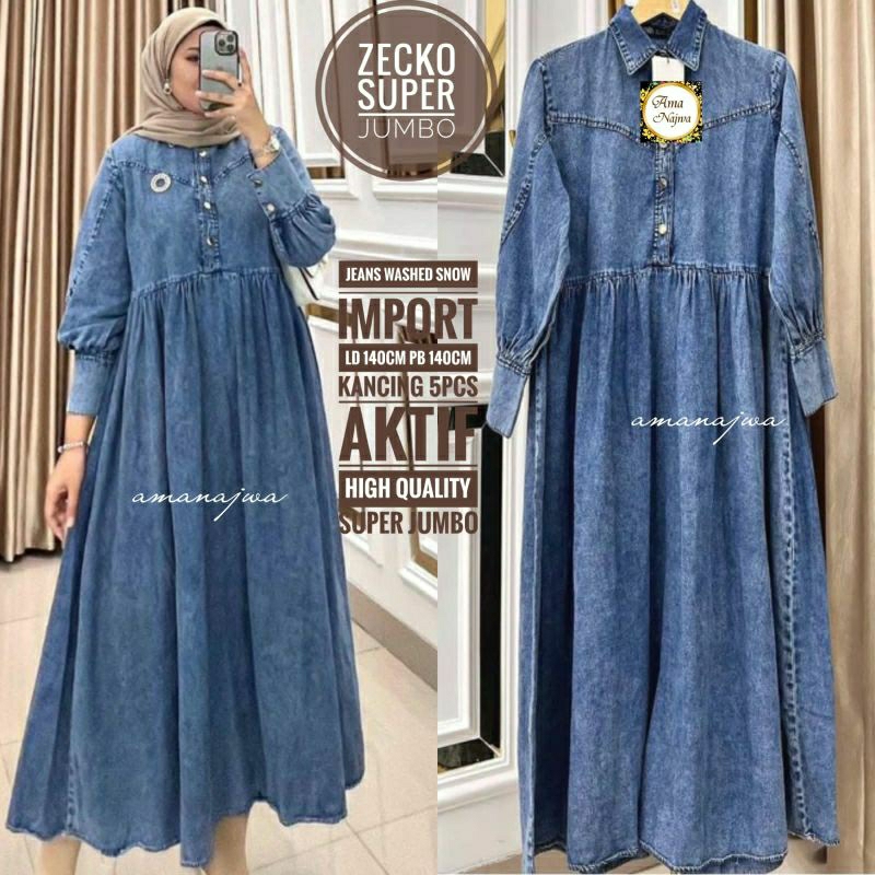 Suju Zecko Ld 140 Gamis Jeans Dress muslim JUMBO / amanajwa