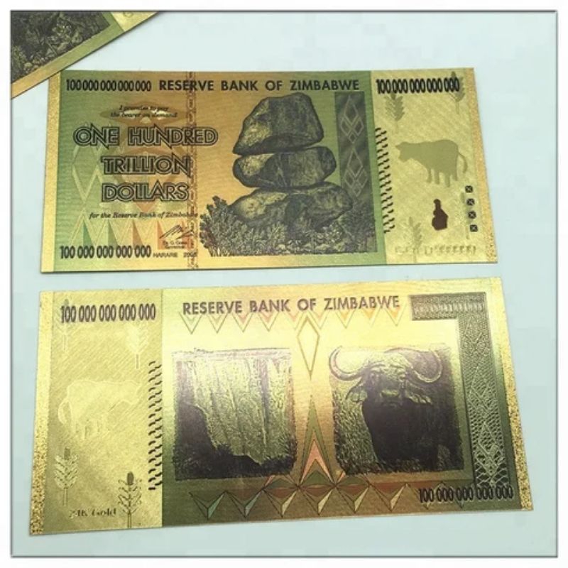 uang kuno 100 tilliun dollar zimbawe gold foil