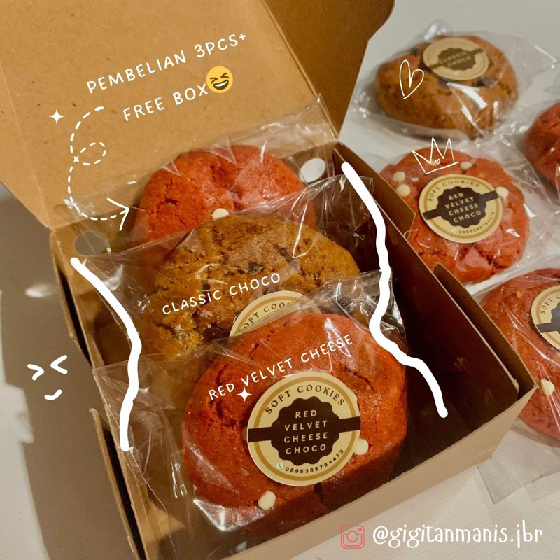 

Soft Baked Cookies Soft Cookies Choco dan Softcookies Red Valvet Cheese soft cookies matchat Murah dan Enak