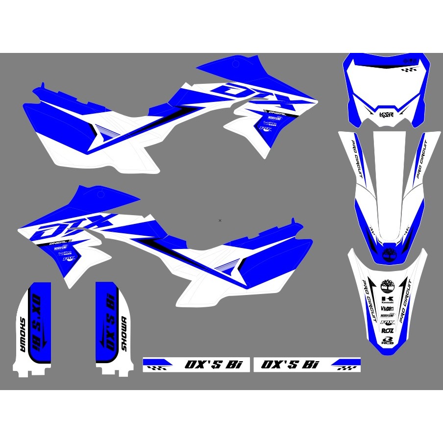 decal sticker striping KLX New dtracker Motif Biru Hitam Putih D-A4-401