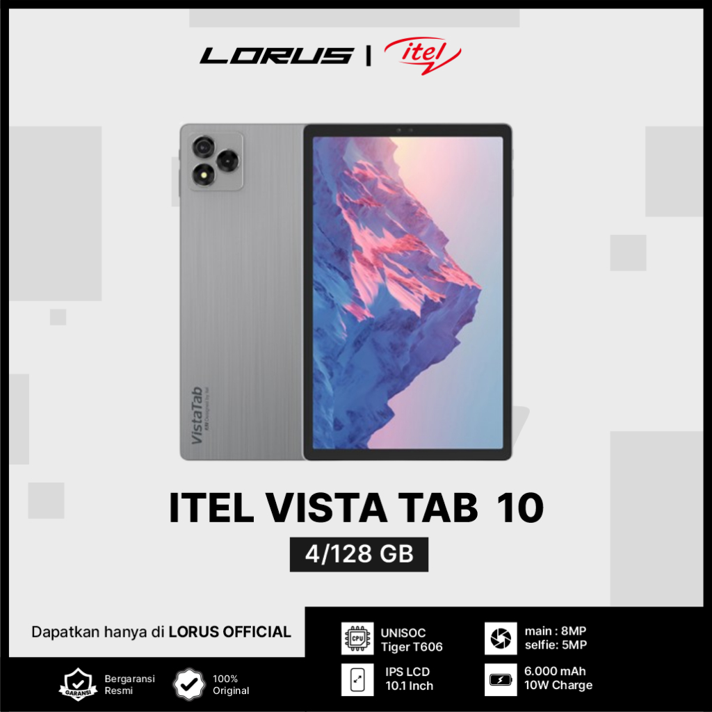 Itel Vista Tab 10 4/128GB | UNISOC Tiger T606 | IPS LCD | Baterai 6000 mAh | Pengisian 10W