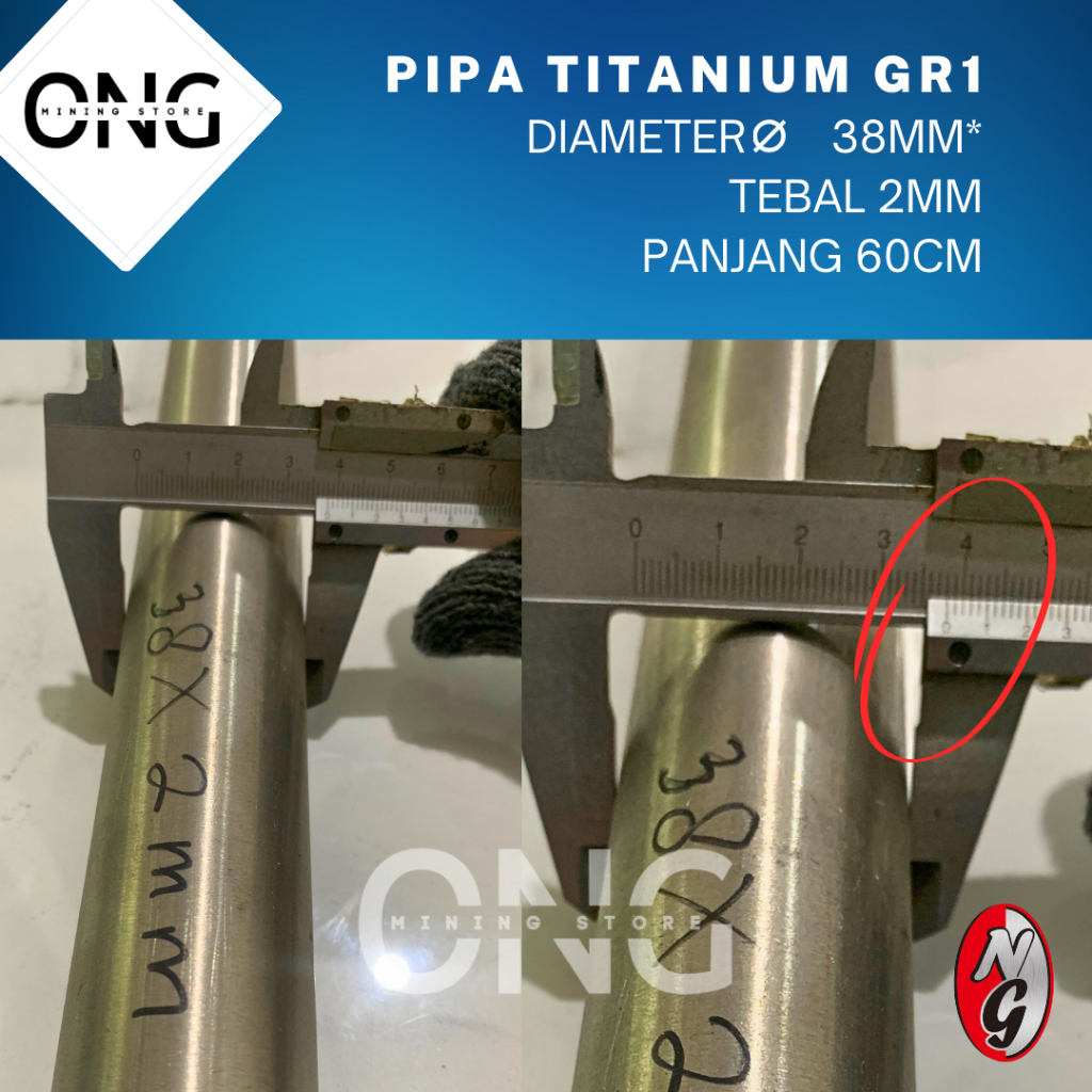 Pipa Titanium Gr 1 OD 38mm x Tebal 2 mm x Panjang 60 cm