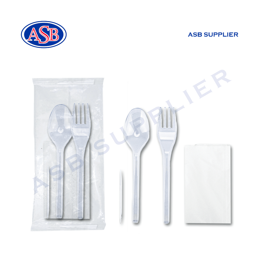 Set Sendok Garpu Tisu Tusuk Gigi Paket Bening (100 Pcs)