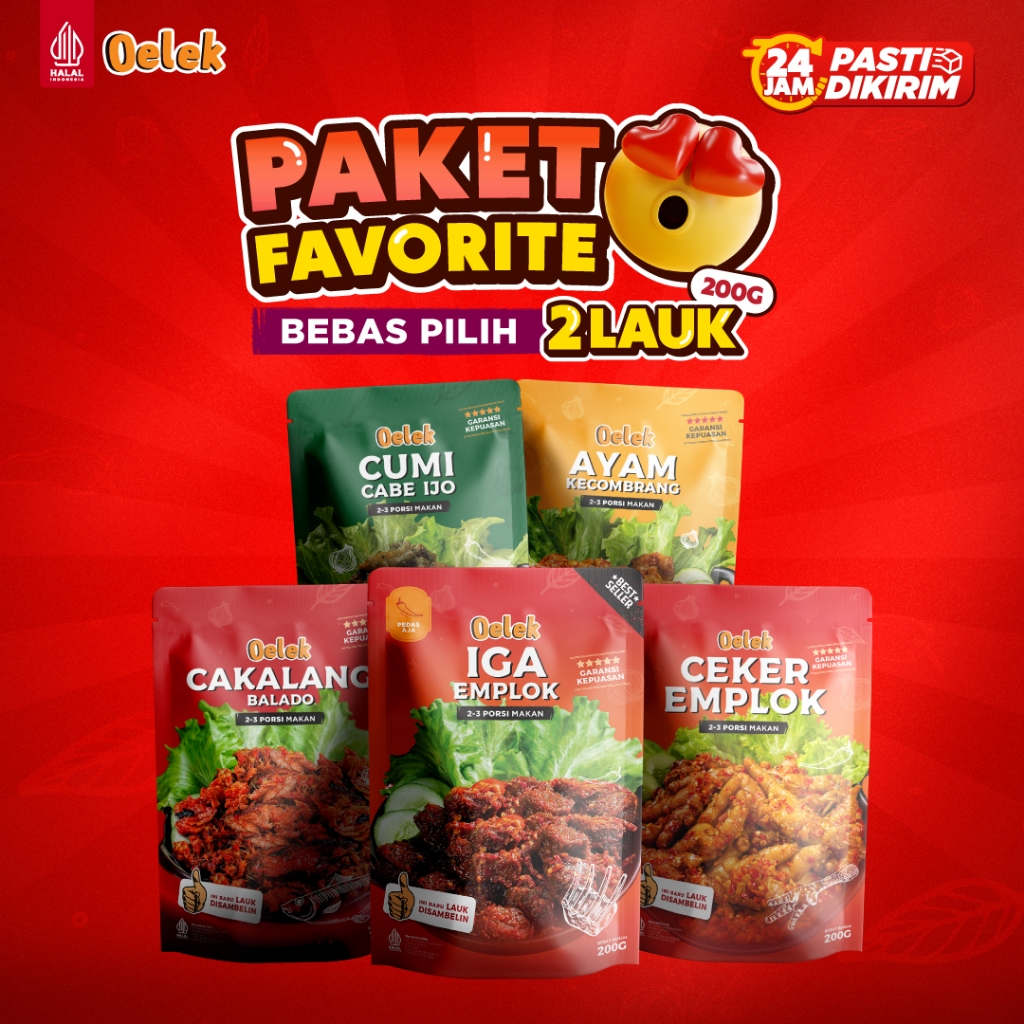 

Oelek Paket Favorite 2 Bebas Pilih / Iga Emplok / Cakalang Balado / Cumi Cabe Ijo / Ayam Kecombrang / Lauk Siap Saji