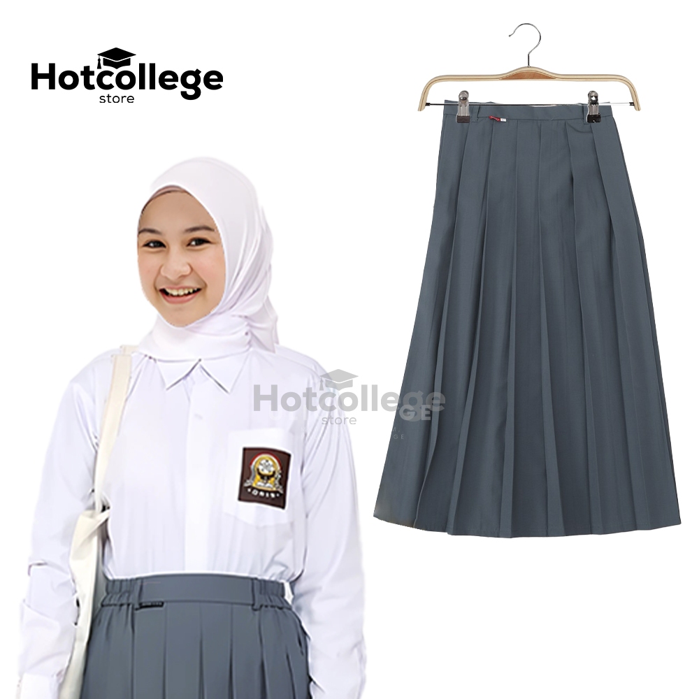 HotCollege Seragam Sekolah SMA Rok Panjang Rempel Abu Bahan Premium Berkualitas Rok Rempel SMA SMK T