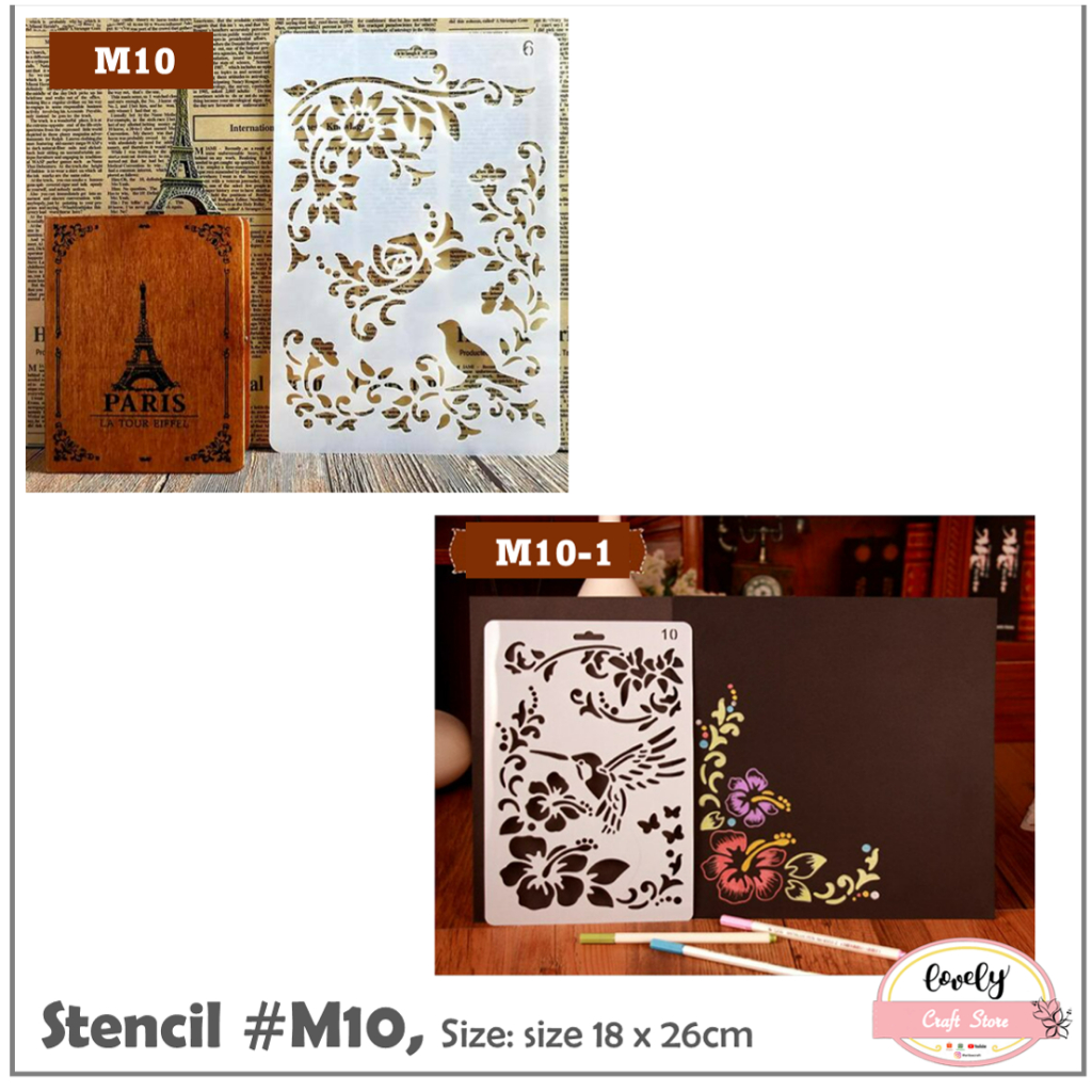 

LovelyCraftStore | M10 ~ Plastic Stencil Plastik Stensil Cetakan Stensil Lukis, Baking, Journal, Scrapbook, Bujo, Drawing, etc ~ flowers, bunga, bird