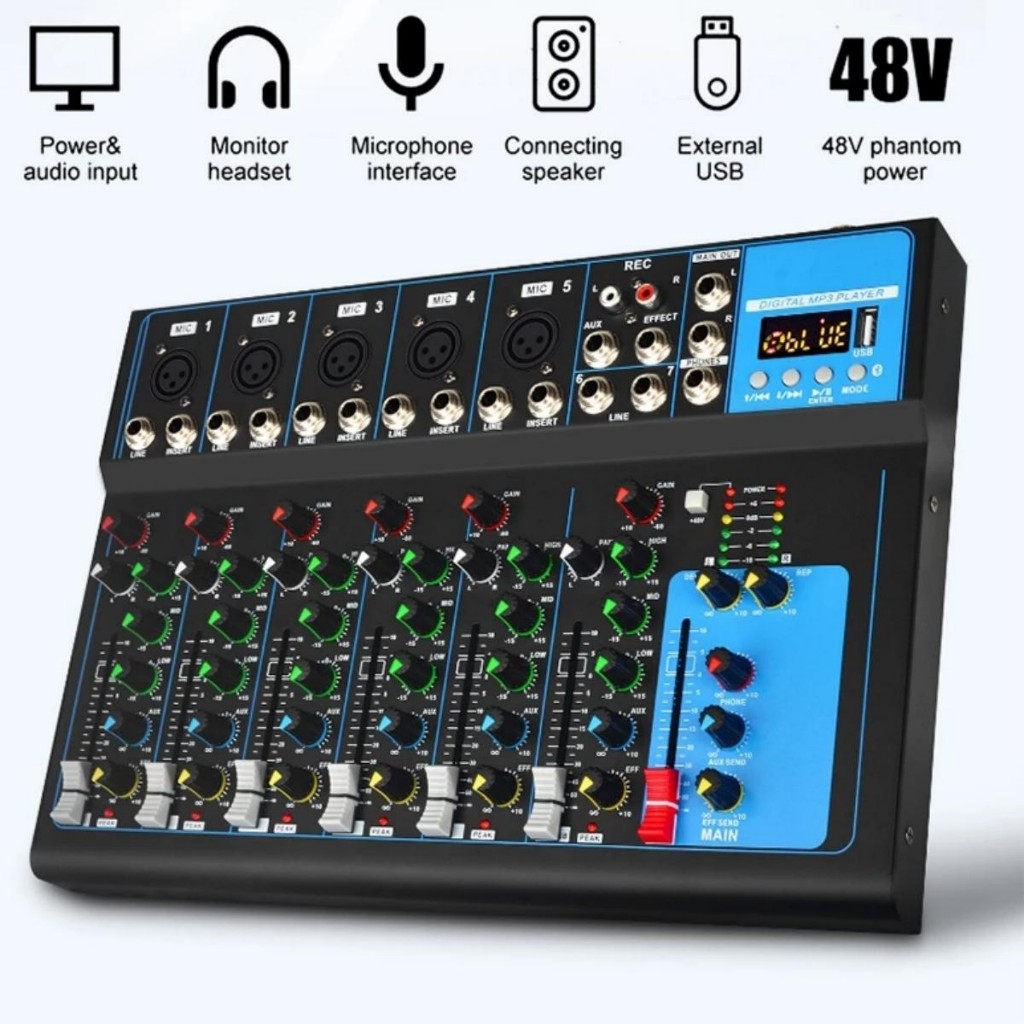 Professional Audio mixer DJ remix 4ch/7ch mendukung bluetooth /USB/PC/MP3 Portable Mixer Audio