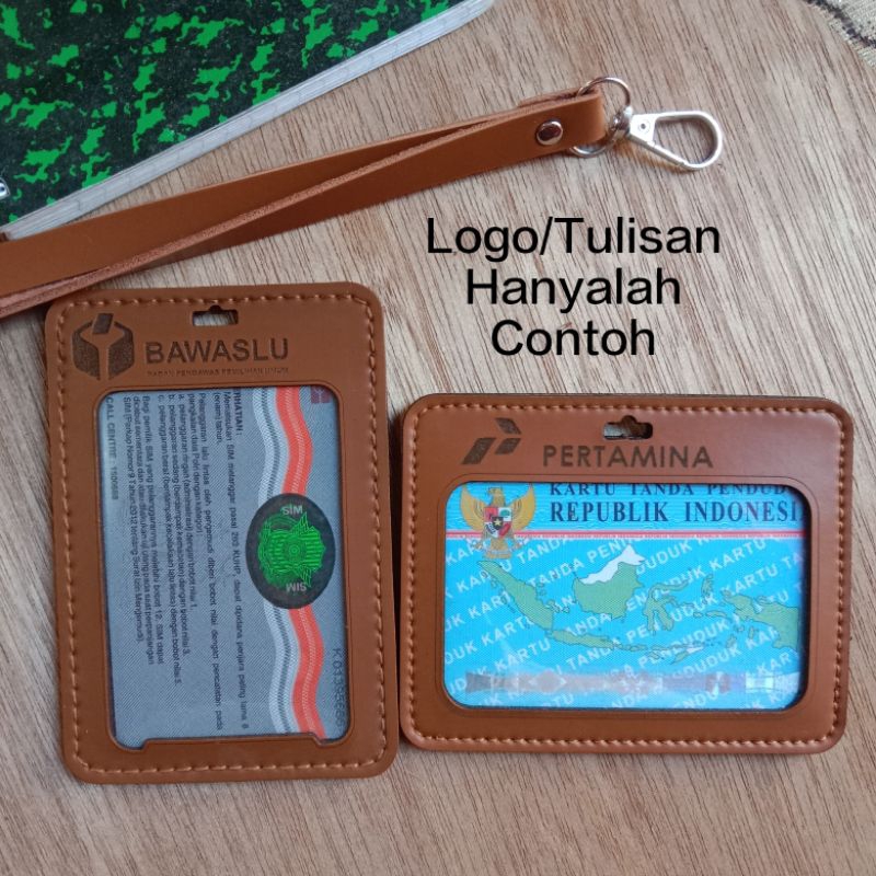 

Tempat ID CARD Kulit Holder 2Slot name tag lanyard