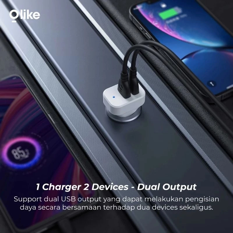 Olike R11 Car Charger Fast Charging Dual USB Cas Mobil Aman & Cepat Untuk HP Android iPhone