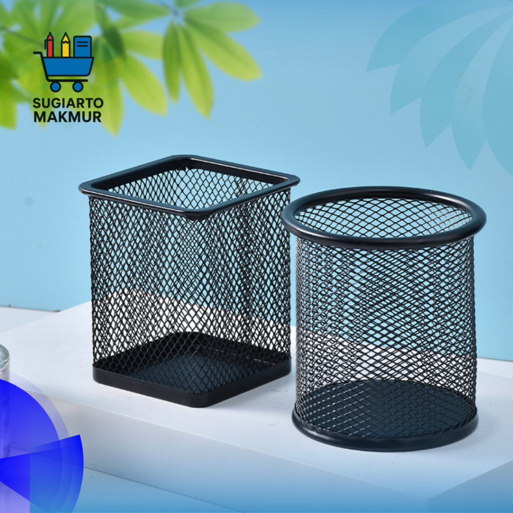 

Tempat Pensil Meja Model Jaring Jala Besi Black / Tempat Pensil Jaring warna Hitam bentuk Bulat / Kotak | PN01