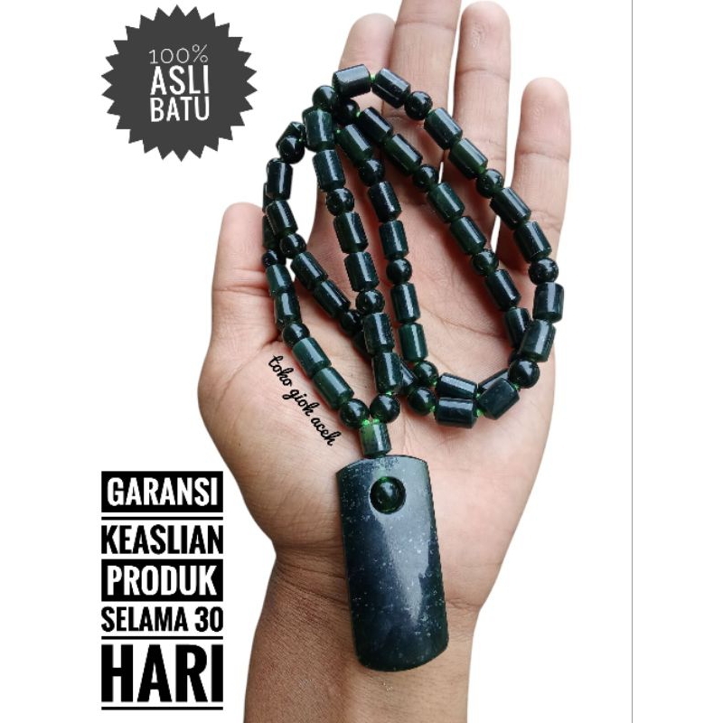 Kalung batu black Jade tembus kombinasi bulat original asli aceh