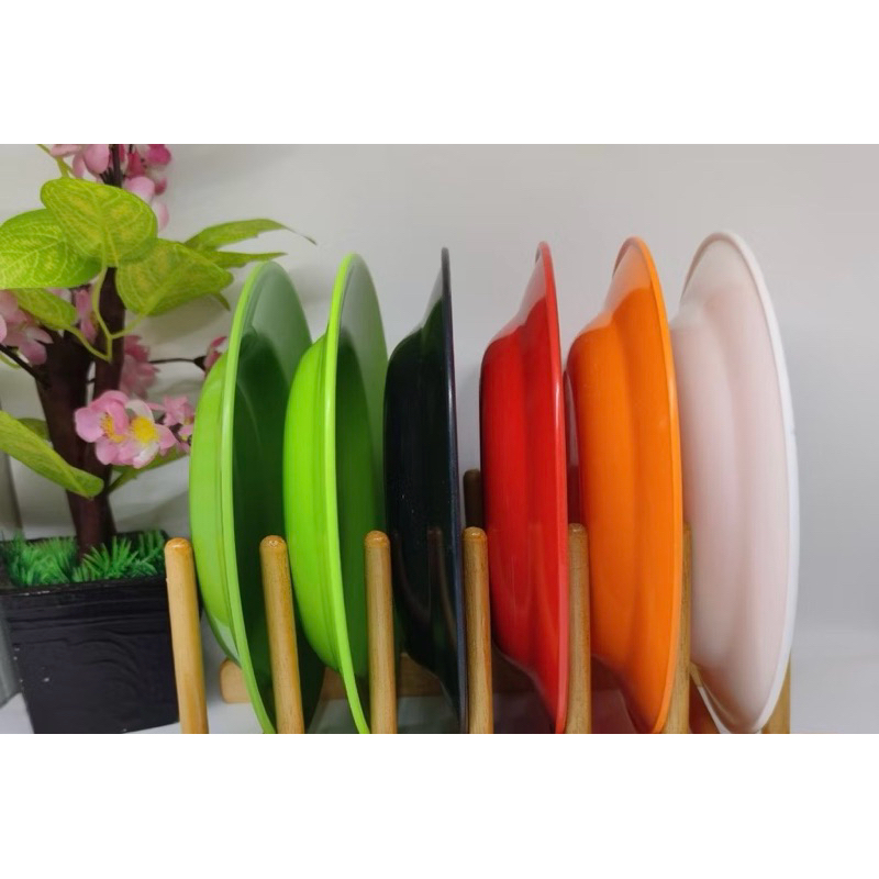 Piring Melamine 9 Inch - Piring Melamin Tebal - Piring Melamin Putih Hijau - Piring Melamin Premium 