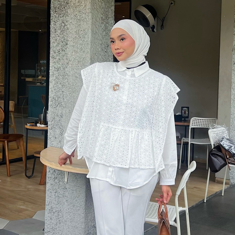 Atasan kemeja hitam putih one set rompi cotton poplin bordir ELISE SET by @ateera.id