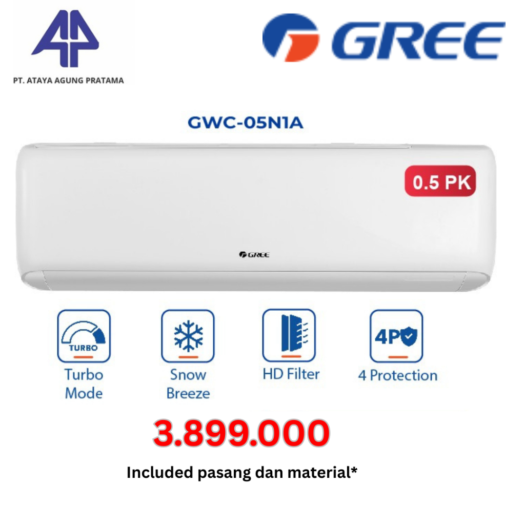 KHUSUS MAKASSAR GOWA AC GREE DELUXE STANDSRT 0,5PK GWC-05N1/A