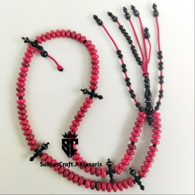 Tasbih Marjan merah red marjan premium setting tijani thoriqoh tijani tasbih antik