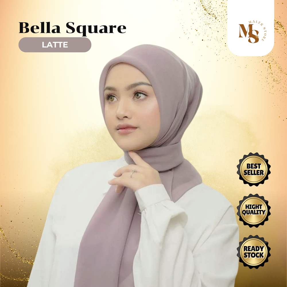 Hijab Bella Square Segi Empat Polos Voal Warna Latte | Scarf | Scraf | Jilbab