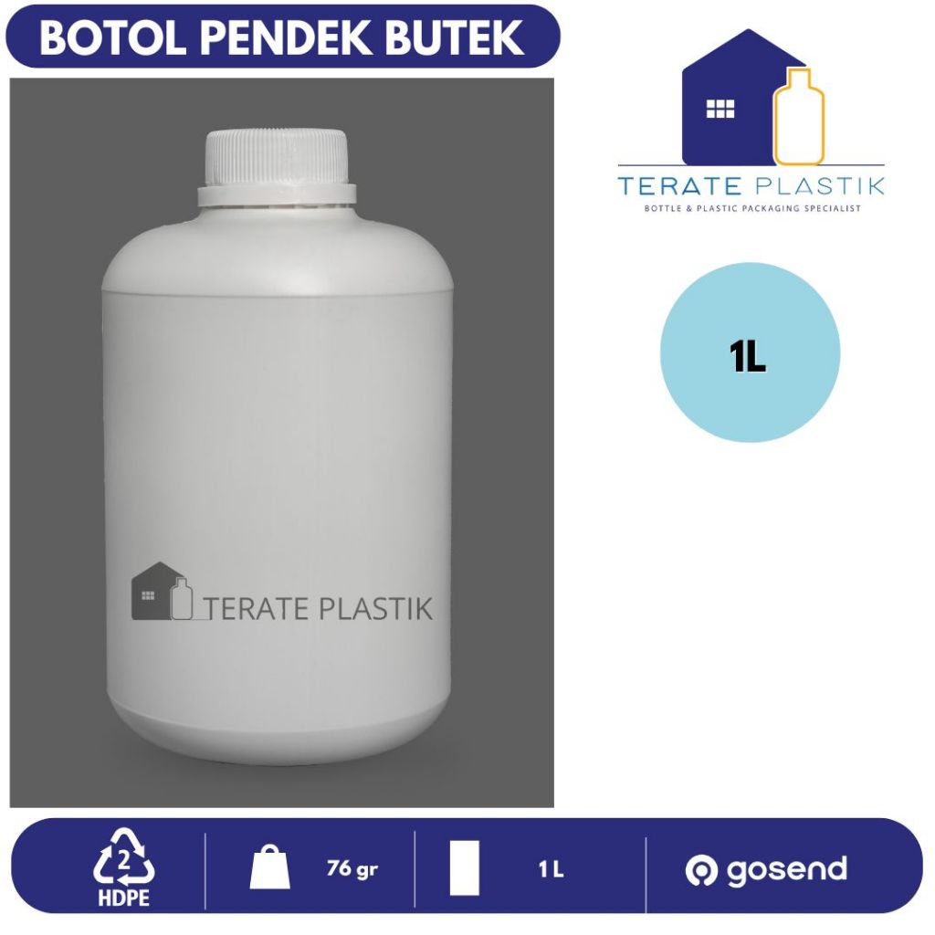 Botol 1 Liter Pendek Putih | Terate Plastik Bandung