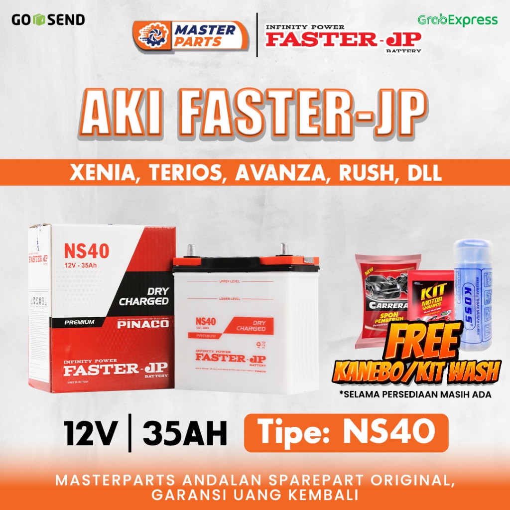 Aki Mobil Faster JP NS40 12V 35Ah untuk Xenia, Terios, Avanza, Rush, DLL