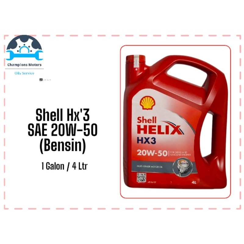 Oli Mesin Mobil Bensin Shell HX'3 SAE 20W-50-4 ltr (BARCODE CENTANG HIJAU) ORIGINAL