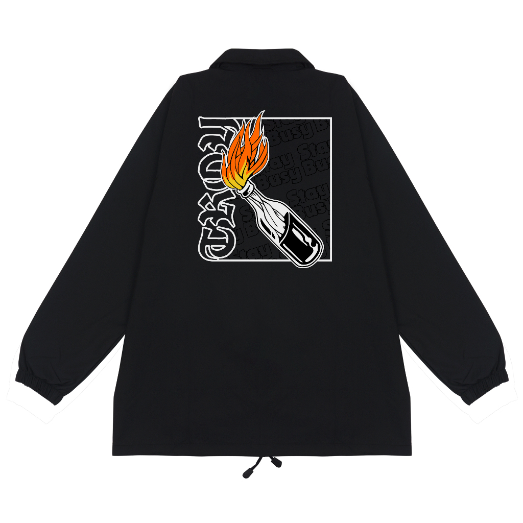 Troy Company Coach Jacket Fire Bottle Black - Jaket Windbreaker Hitam WN 3122