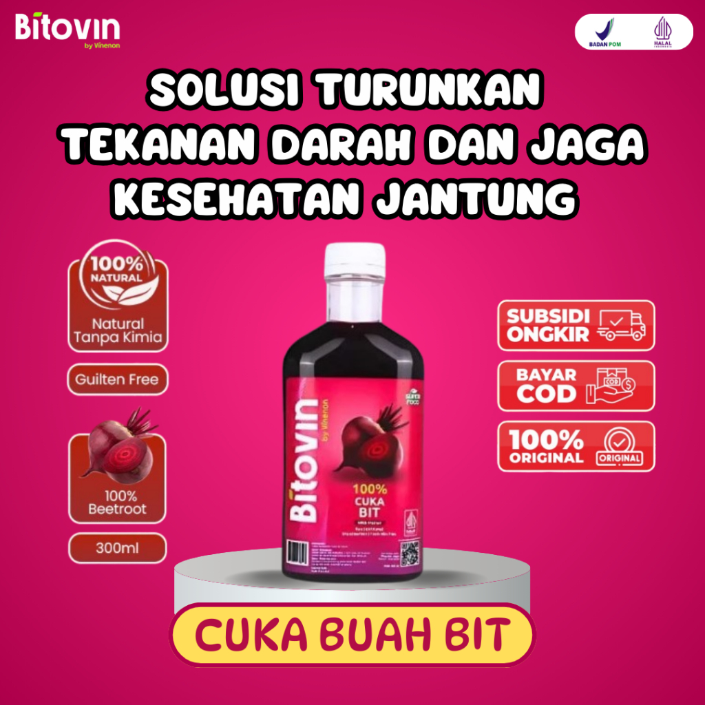 

BITOVIN Paket 1 Botol - Cuka Buah Bit Membantu Turunkan Tekanan Darah Jaga Kesehatan Jantung Penambah Darah