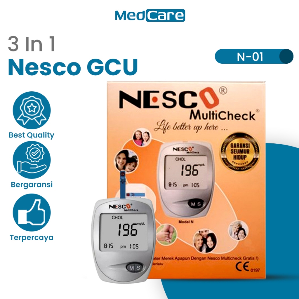 Nesco Multicheck GCU – Alat Tes Gula Darah, Kolesterol, Asam Urat Digital 3 in 1 Akurat