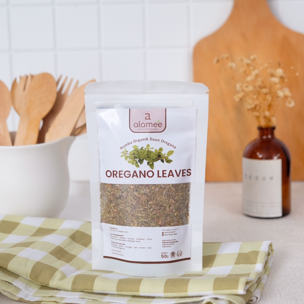 

ALAMEE Daun Oregano Kering Dried Leaves Flakes Garnish Tanpa Campuran Bumbu Dapur Organik 50 Gram
