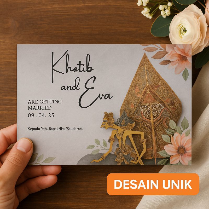 Undangan Pernikahan Wayang Elegan | Custom Nama & Tanggal | Cetak Berkualitas