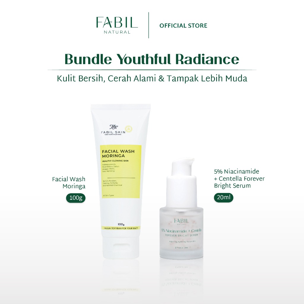 [2 pcs] Fabil Bundle Facial Wash Moringa + Forever Bright and Youth Serum - Paket Skincare Sabun Waj