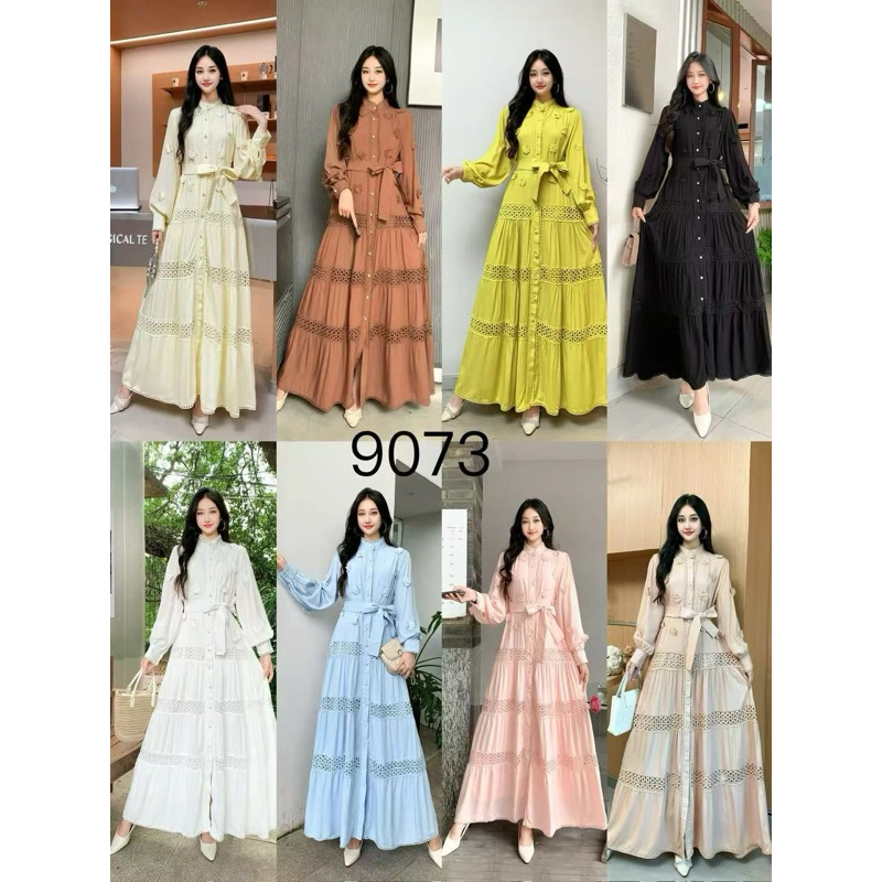 9073 Dress Gamis Guangzhou Wanita Import Cantik
