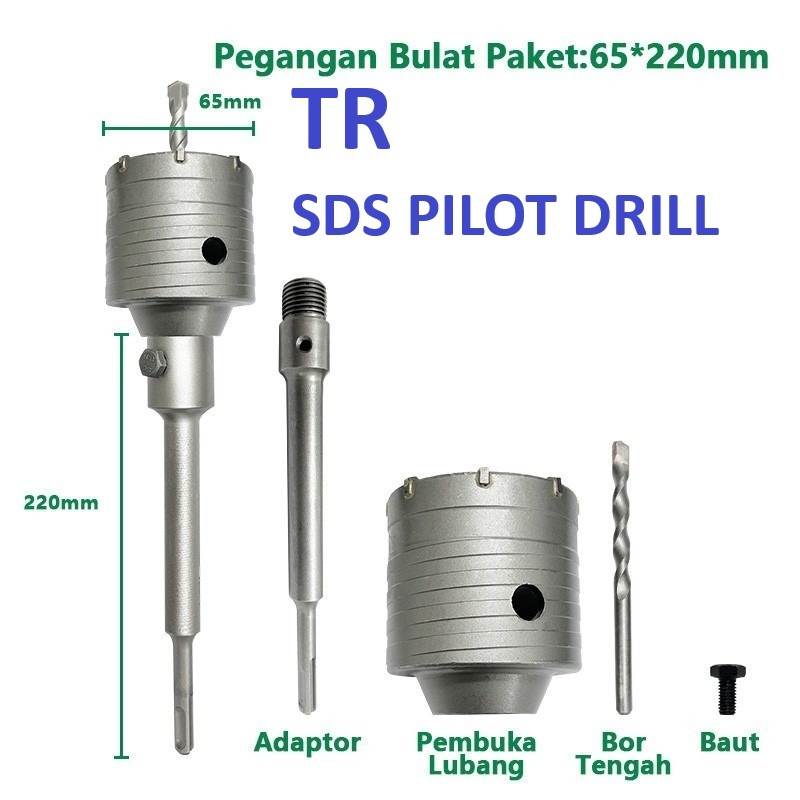 Mata Bor Hole Saw Lubang Tembok Beton Pelubang Beton 65mm x 220mm Set