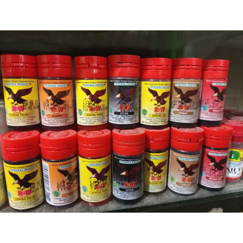 

Pewarna Pangan Cair "R&W" 12.5ml Orenge, kuning telur, kuning tua, kuning muda dll