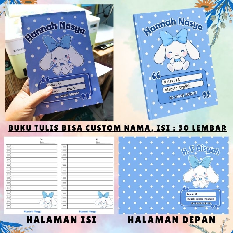 

Buku Tulis custome NAMA A5| buku tulis KARAKTER Sanrioo Cinnamorol - Buku sekolah anak SD SMP SMA Karakter