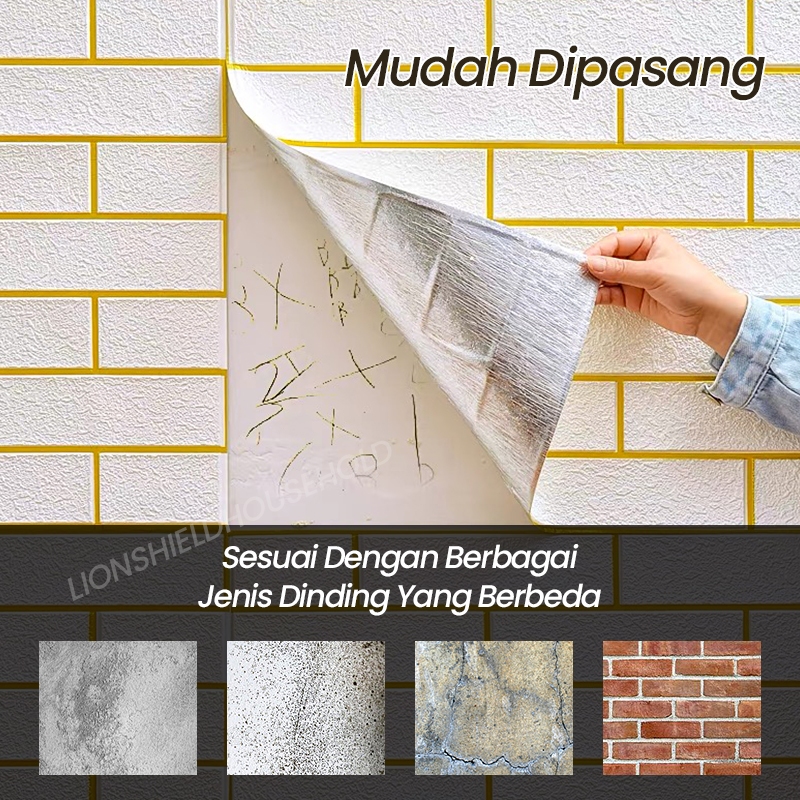 Paket 10 Lembar Wallpaper Dinding Garis emas Ukuran Besar 70cmx70cmx5mm 3D Foam Bata Classic