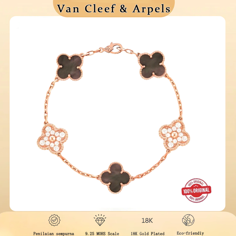Gelang Wanita,Gelang Emas,Van Cleef & Arpels Alhambra Vintage 18K Rose Gold Bracelet - Grey Lucky Cl