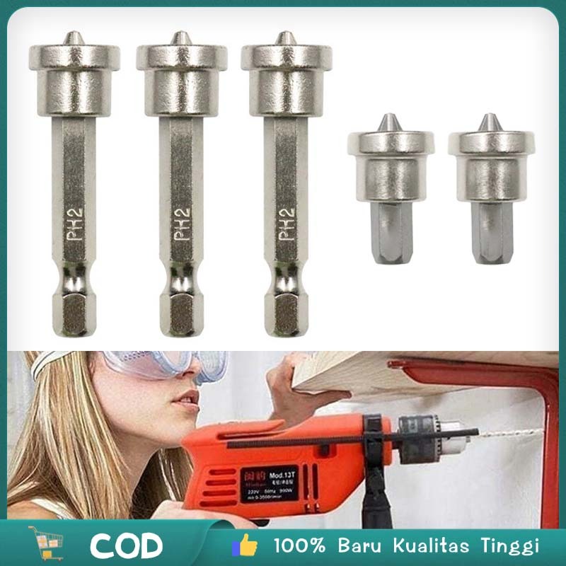5pcs/Set Mata Obeng Magnet Positioning Screwdriver Bit Mata Bor Obeng Magnet Anti Slip