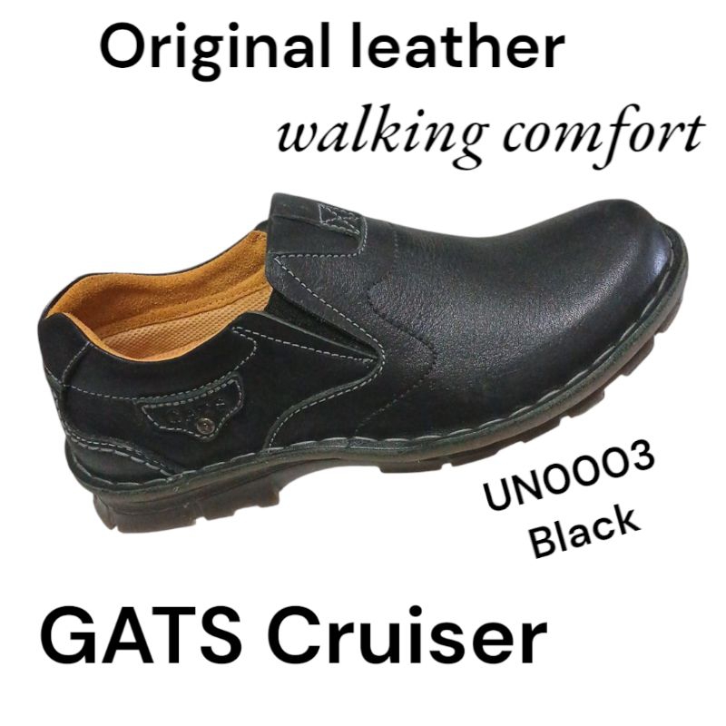 SEPATU SEMI FORMAL PRIA KULIT ASLI SLIP ON ORIGINAL GATS UN0003 HITAM