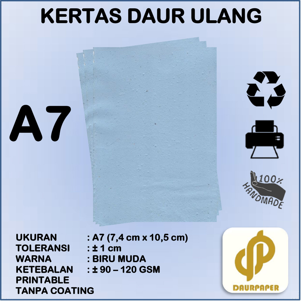 

DAURPAPER Kertas Daur Ulang Recycled Paper Artic Printable A7 Biru Muda